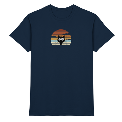 Retro schwarze Katze vor Sonnenuntergang - Premium Shirt