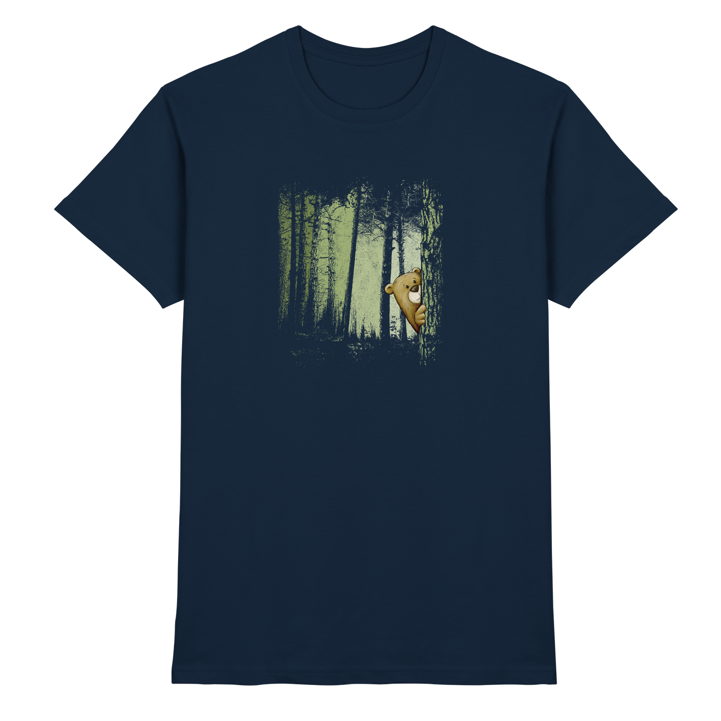 Comic Bär versteckt im Zwielicht Wald - Premium Shirt