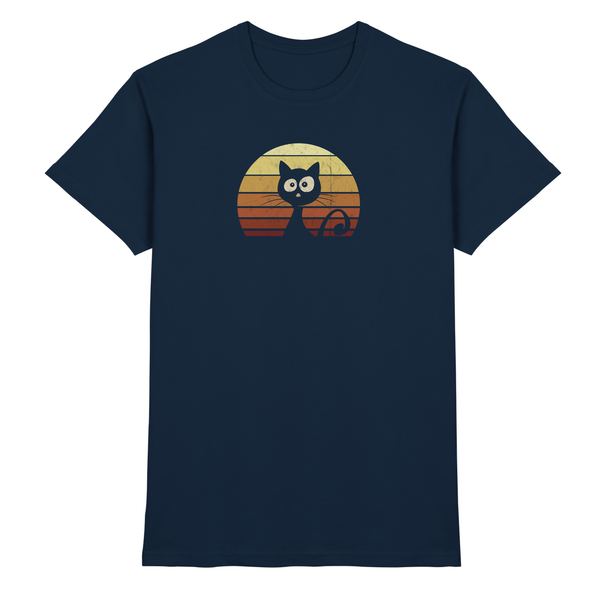 Katze vor Retro Sonnenuntergang - Premium Shirt