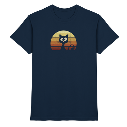 Katze vor Retro Sonnenuntergang - Premium Shirt
