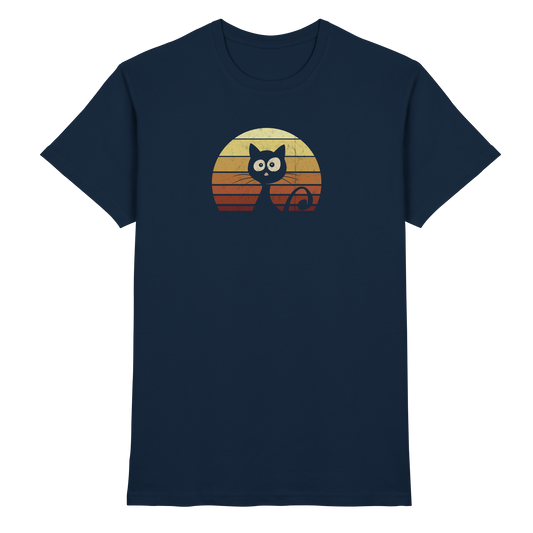Katze vor Retro Sonnenuntergang - Premium Shirt