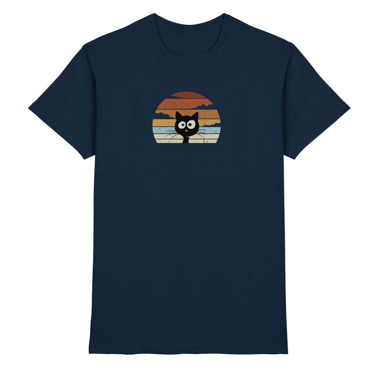 Retro schwarze Katze vor Sonnenuntergang - Premium Shirt