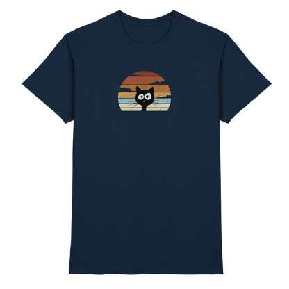 Retro schwarze Katze vor Sonnenuntergang - Premium Shirt