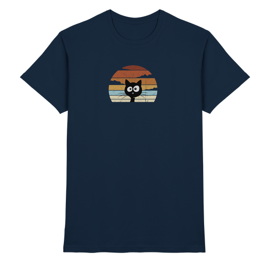 Retro schwarze Katze vor Sonnenuntergang - Premium Shirt