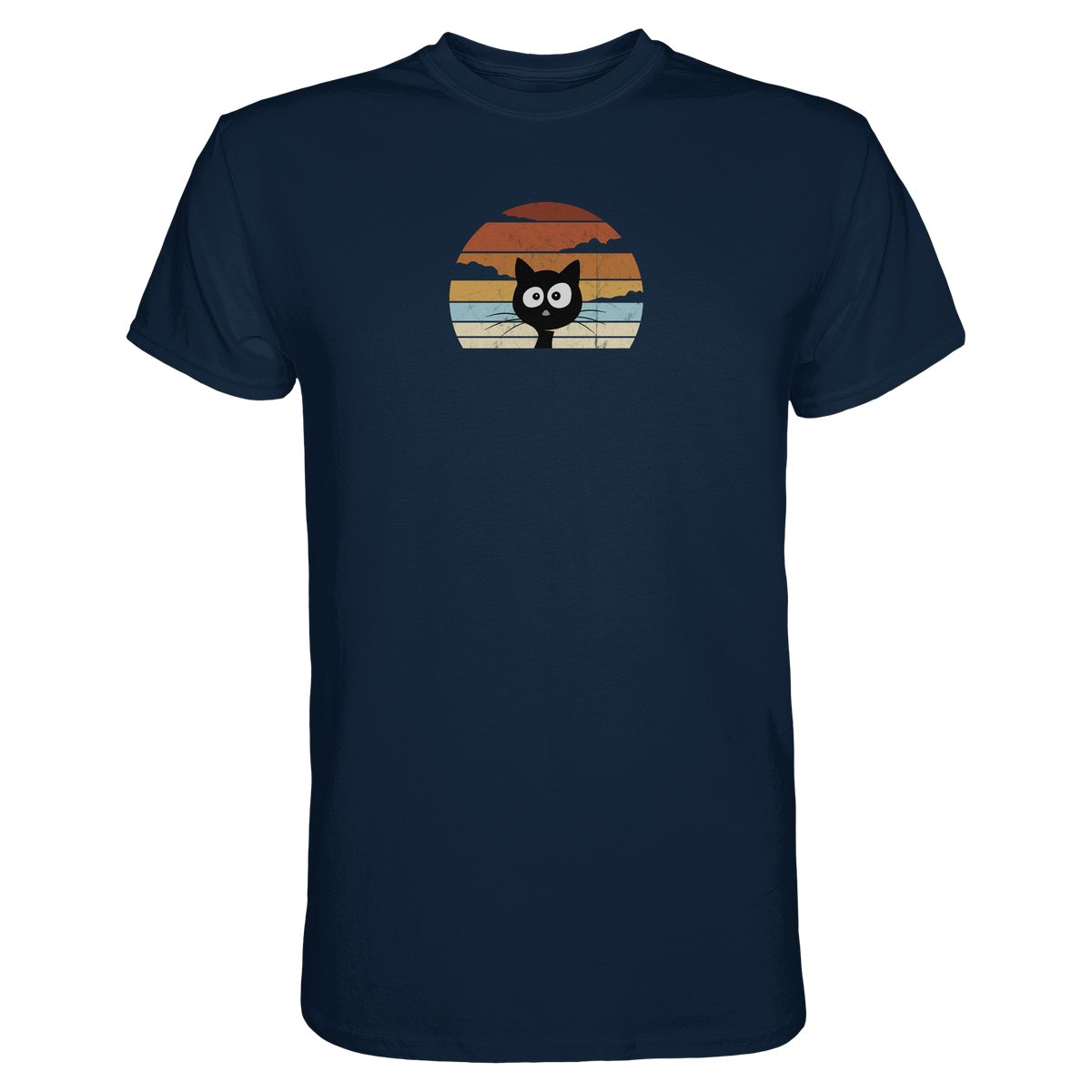 Retro schwarze Katze vor Sonnenuntergang - Premium Shirt