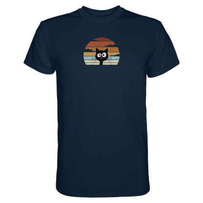 Retro schwarze Katze vor Sonnenuntergang - Premium Shirt
