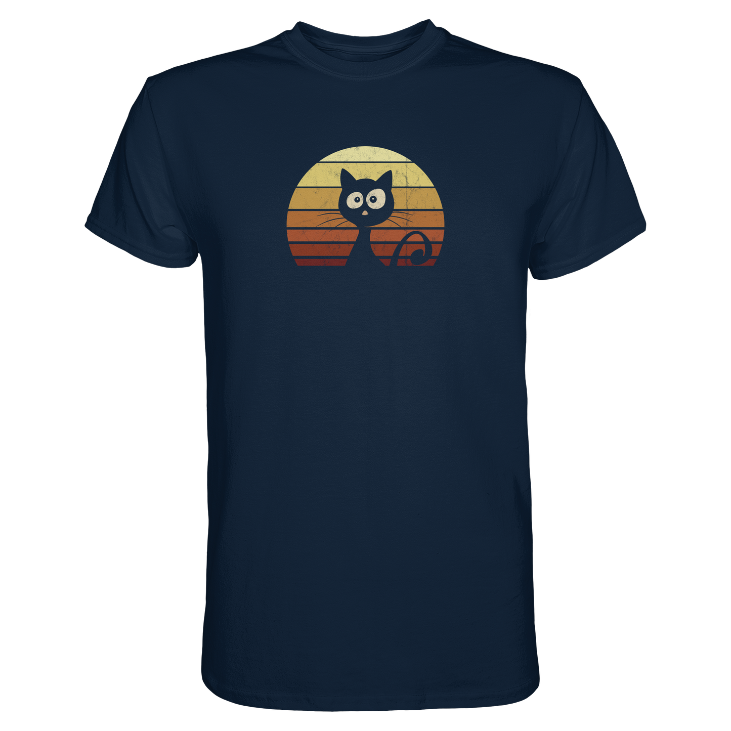 Katze vor Retro Sonnenuntergang - Premium Shirt