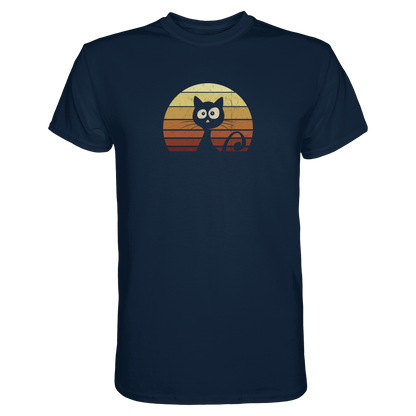 Katze vor Retro Sonnenuntergang - Premium Shirt