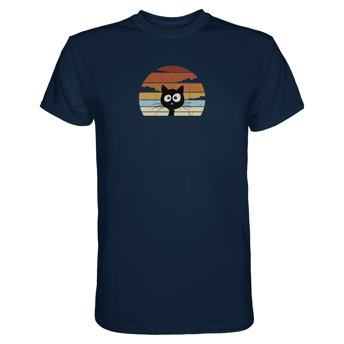 Retro schwarze Katze vor Sonnenuntergang - Premium Shirt