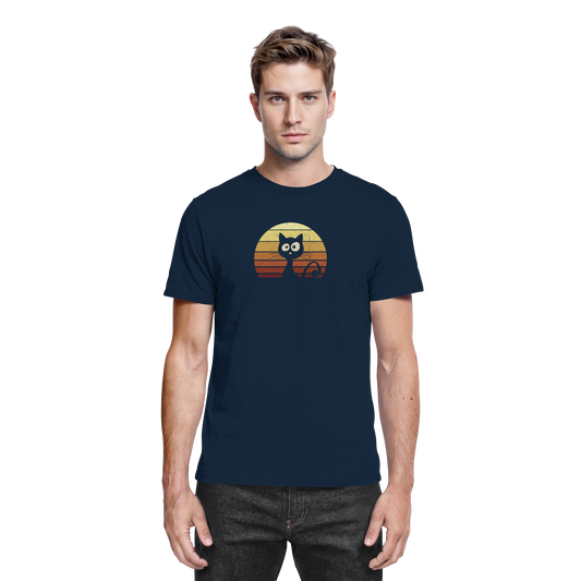 Katze vor Retro Sonnenuntergang - Premium Shirt