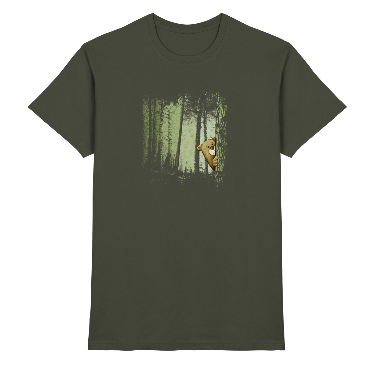 Comic Bär versteckt im Zwielicht Wald - Premium Shirt