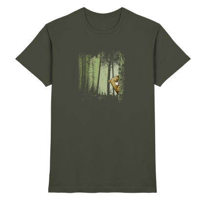 Comic Bär versteckt im Zwielicht Wald - Premium Shirt