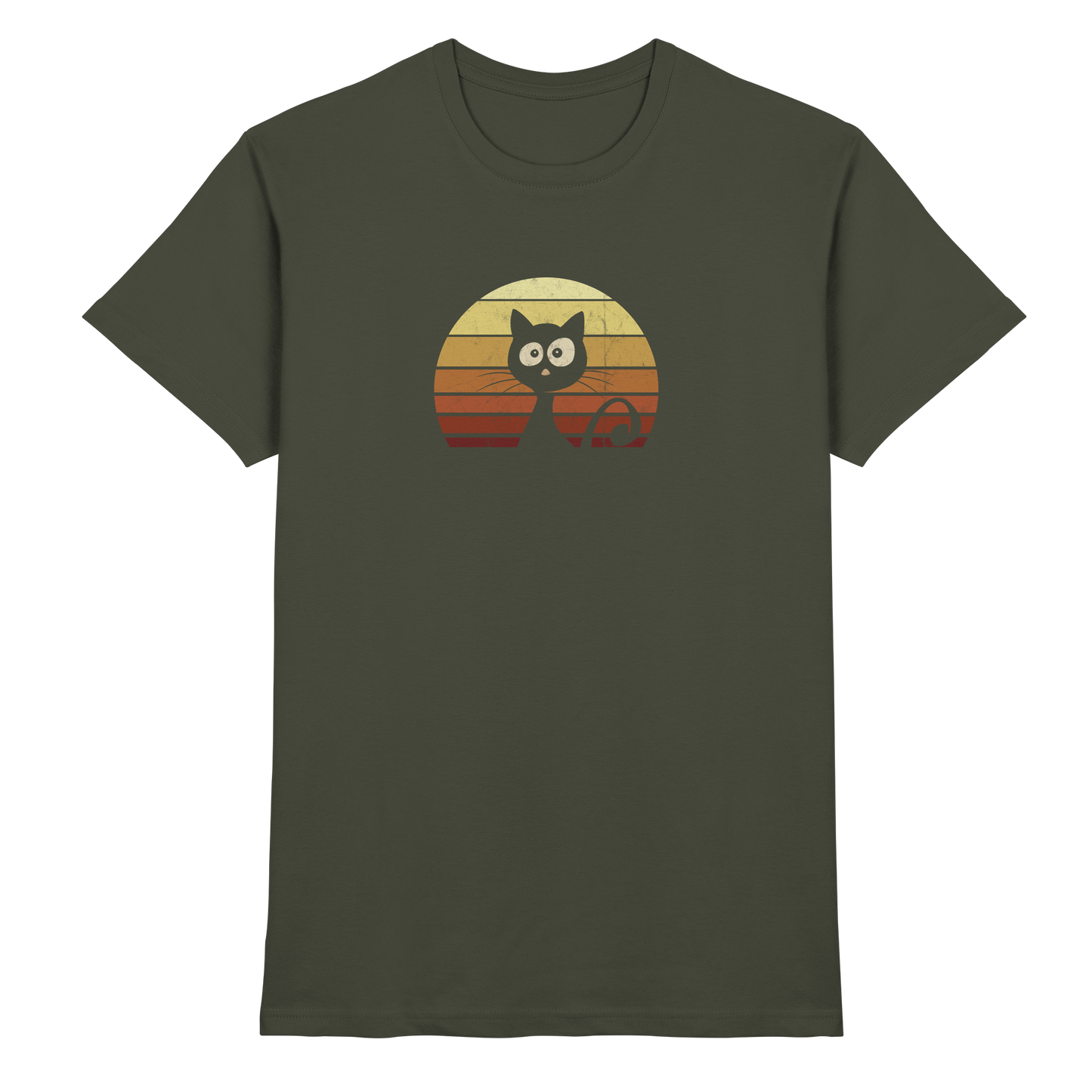 Katze vor Retro Sonnenuntergang - Premium Shirt