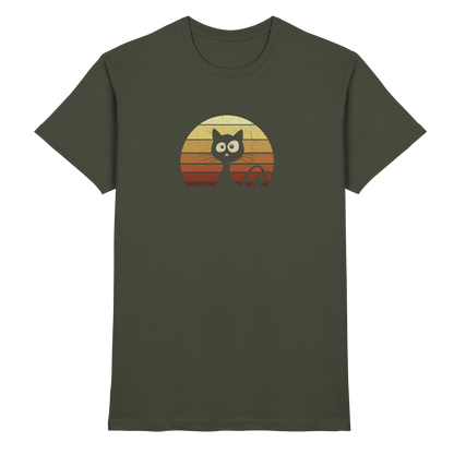 Katze vor Retro Sonnenuntergang - Premium Shirt