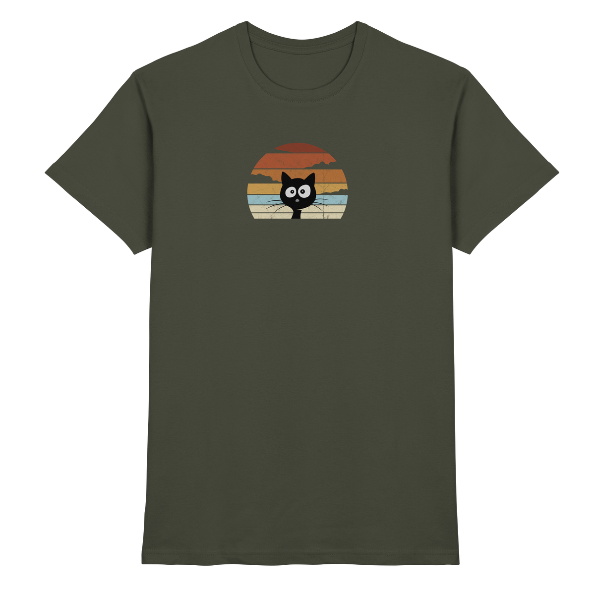 Retro schwarze Katze vor Sonnenuntergang - Premium Shirt
