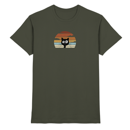 Retro schwarze Katze vor Sonnenuntergang - Premium Shirt