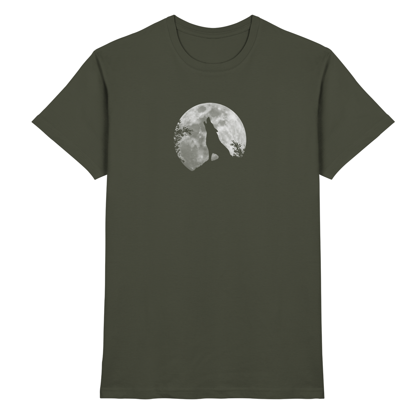 Heulender Wolf Silhouette vor Vollmond - Premium Shirt