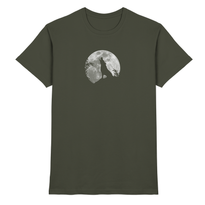 Heulender Wolf Silhouette vor Vollmond - Premium Shirt