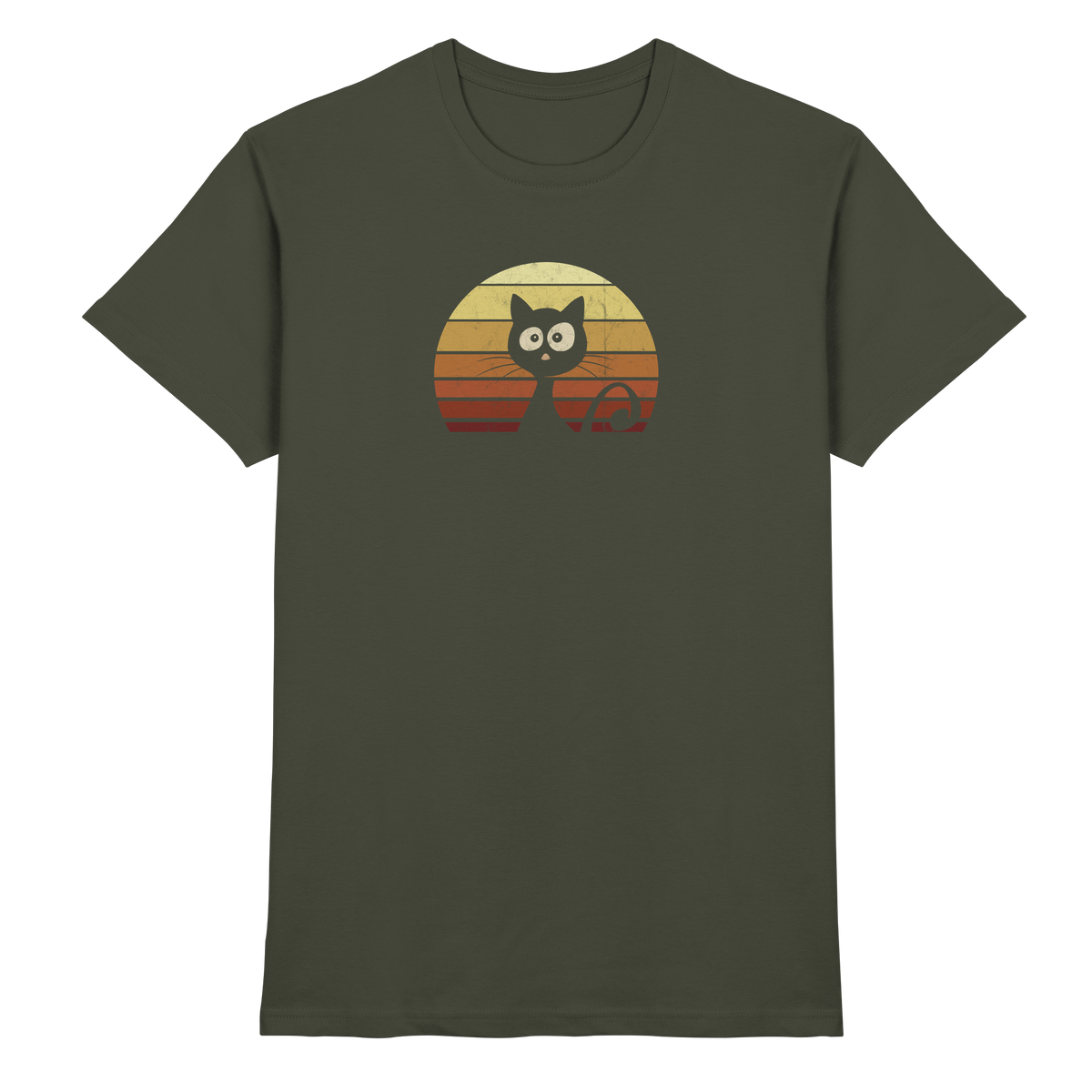 Katze vor Retro Sonnenuntergang - Premium Shirt