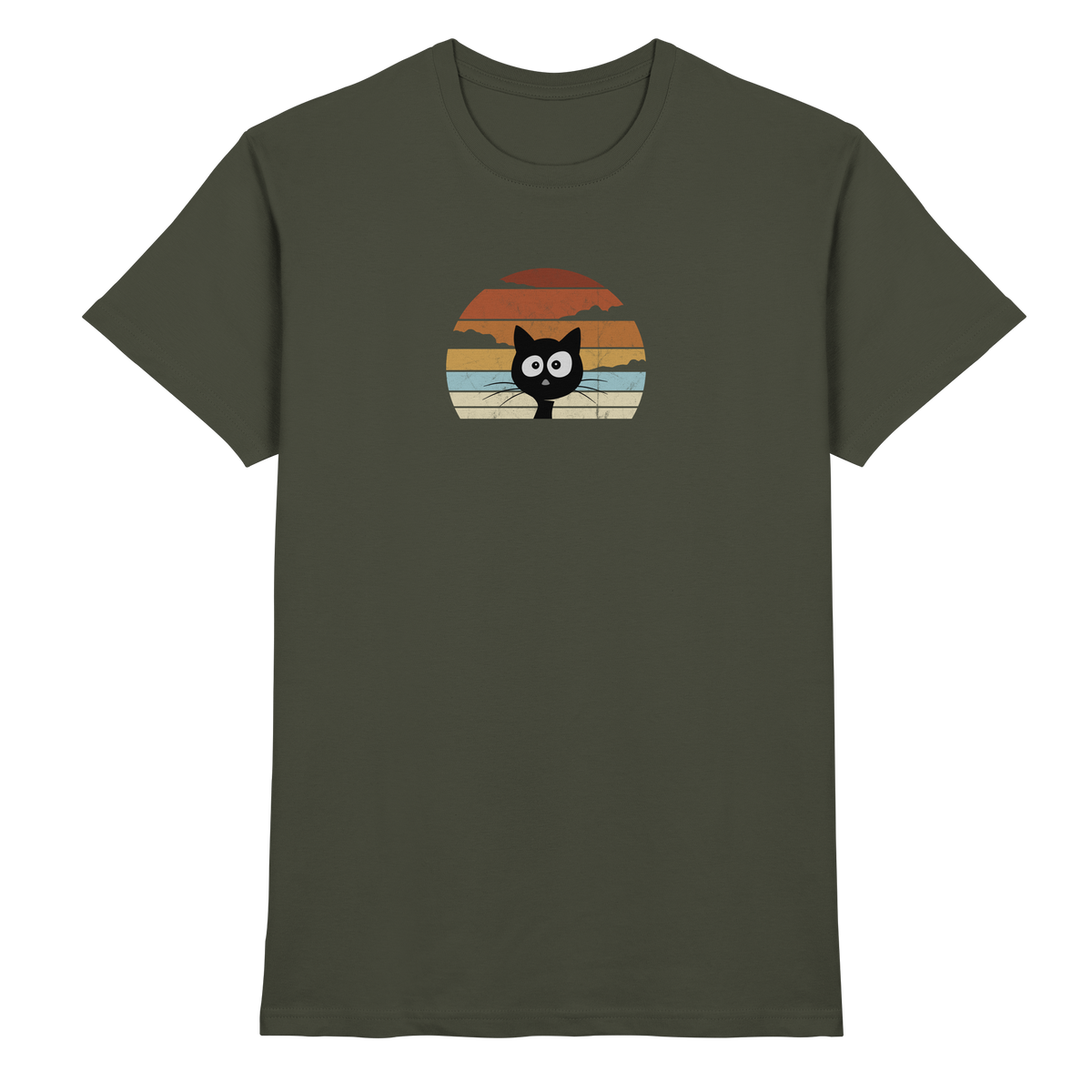 Retro schwarze Katze vor Sonnenuntergang - Premium Shirt