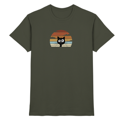 Retro schwarze Katze vor Sonnenuntergang - Premium Shirt
