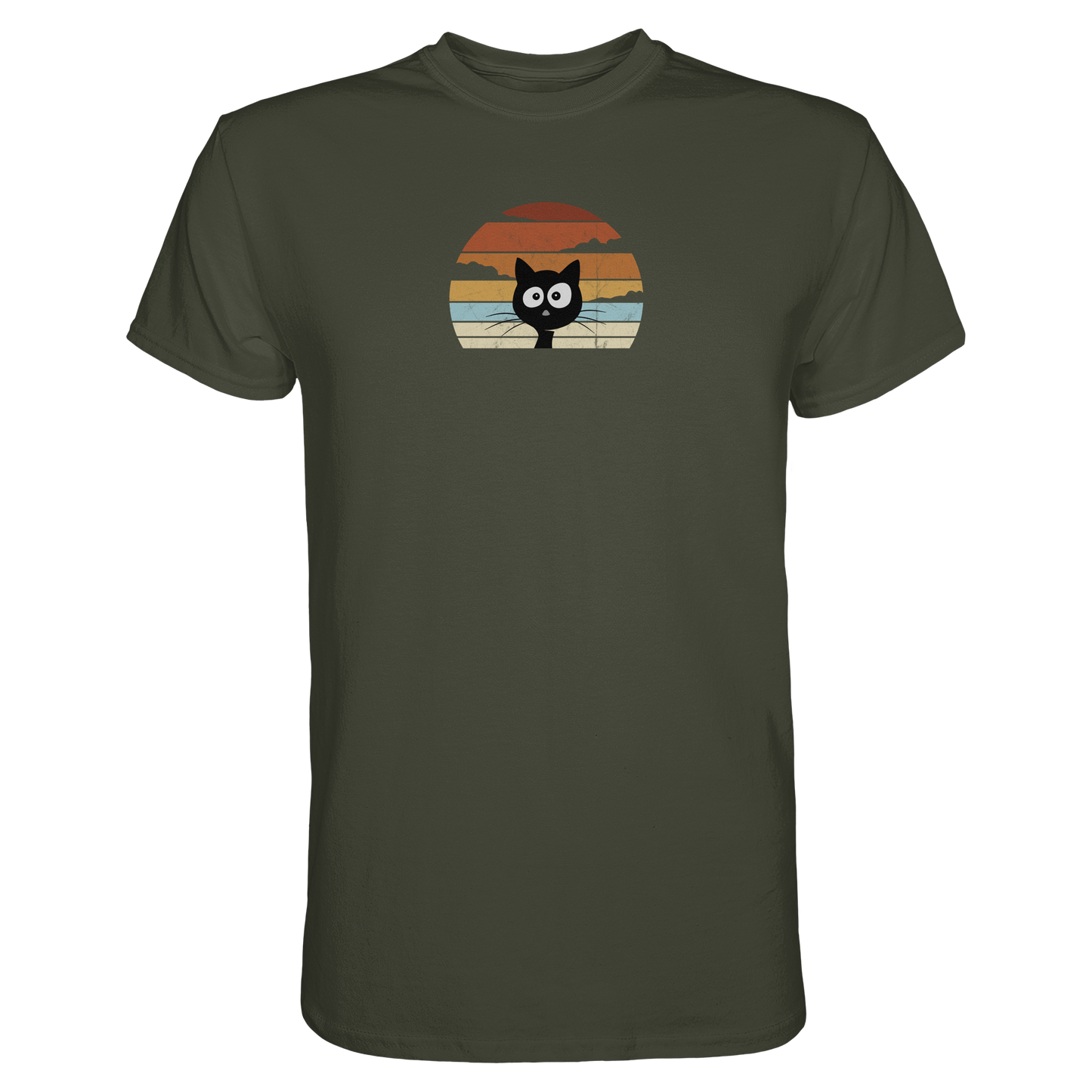 Retro schwarze Katze vor Sonnenuntergang - Premium Shirt
