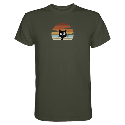 Retro schwarze Katze vor Sonnenuntergang - Premium Shirt