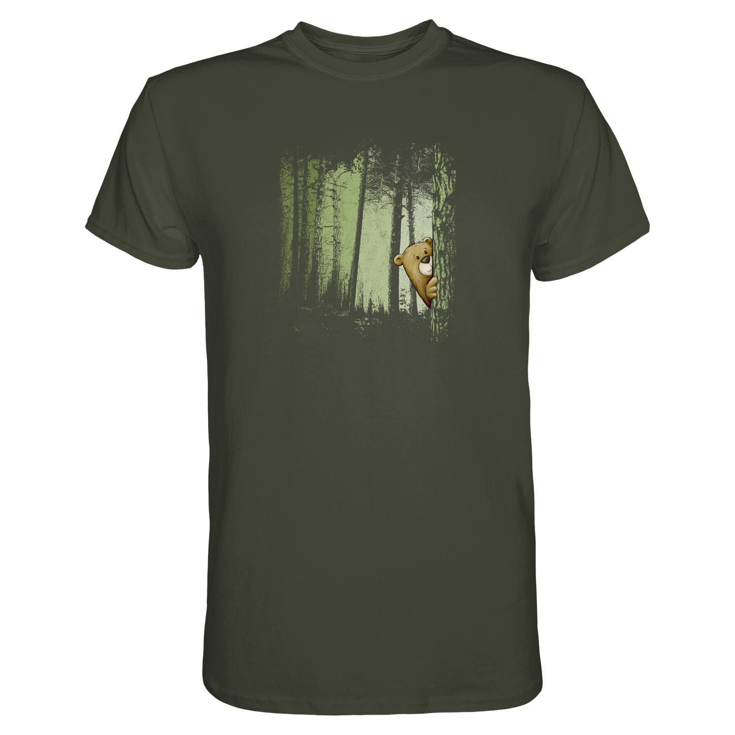 Comic Bär versteckt im Zwielicht Wald - Premium Shirt