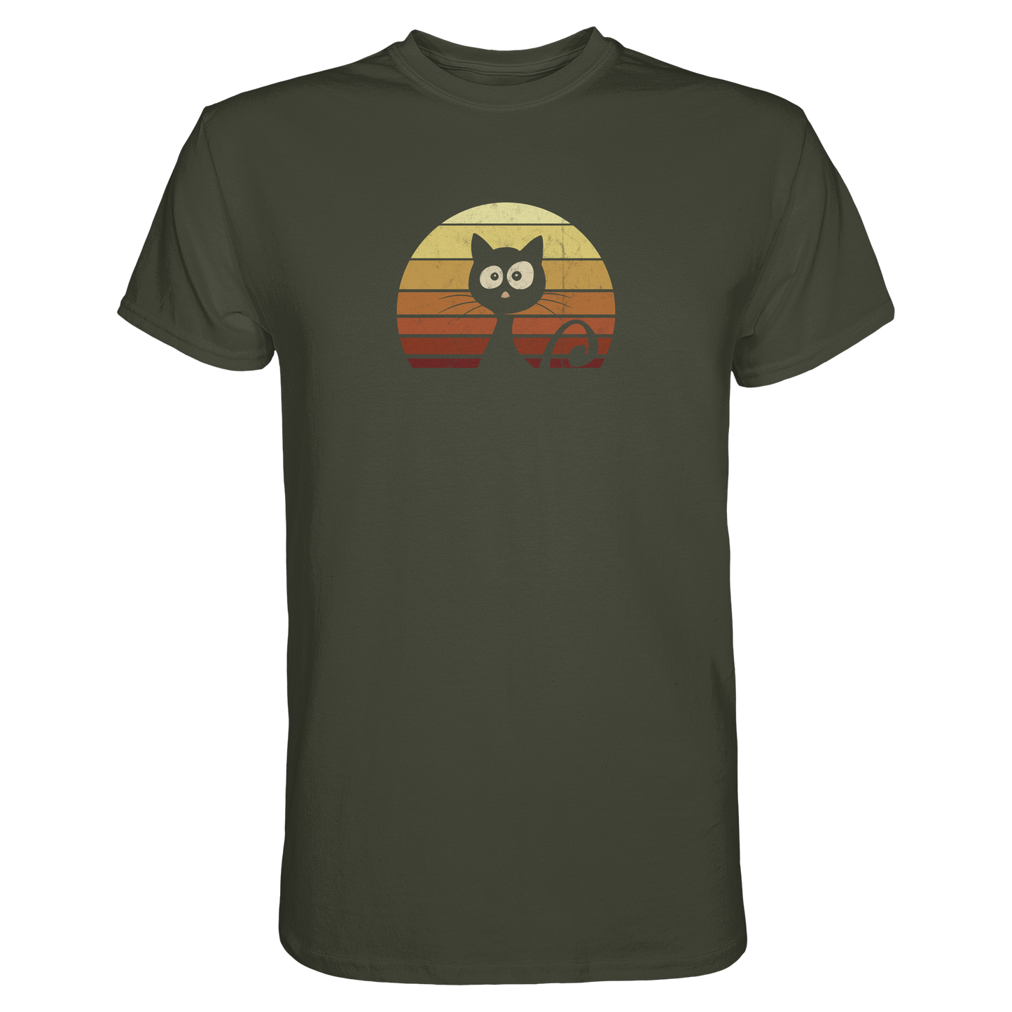 Katze vor Retro Sonnenuntergang - Premium Shirt
