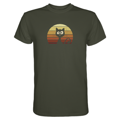 Katze vor Retro Sonnenuntergang - Premium Shirt