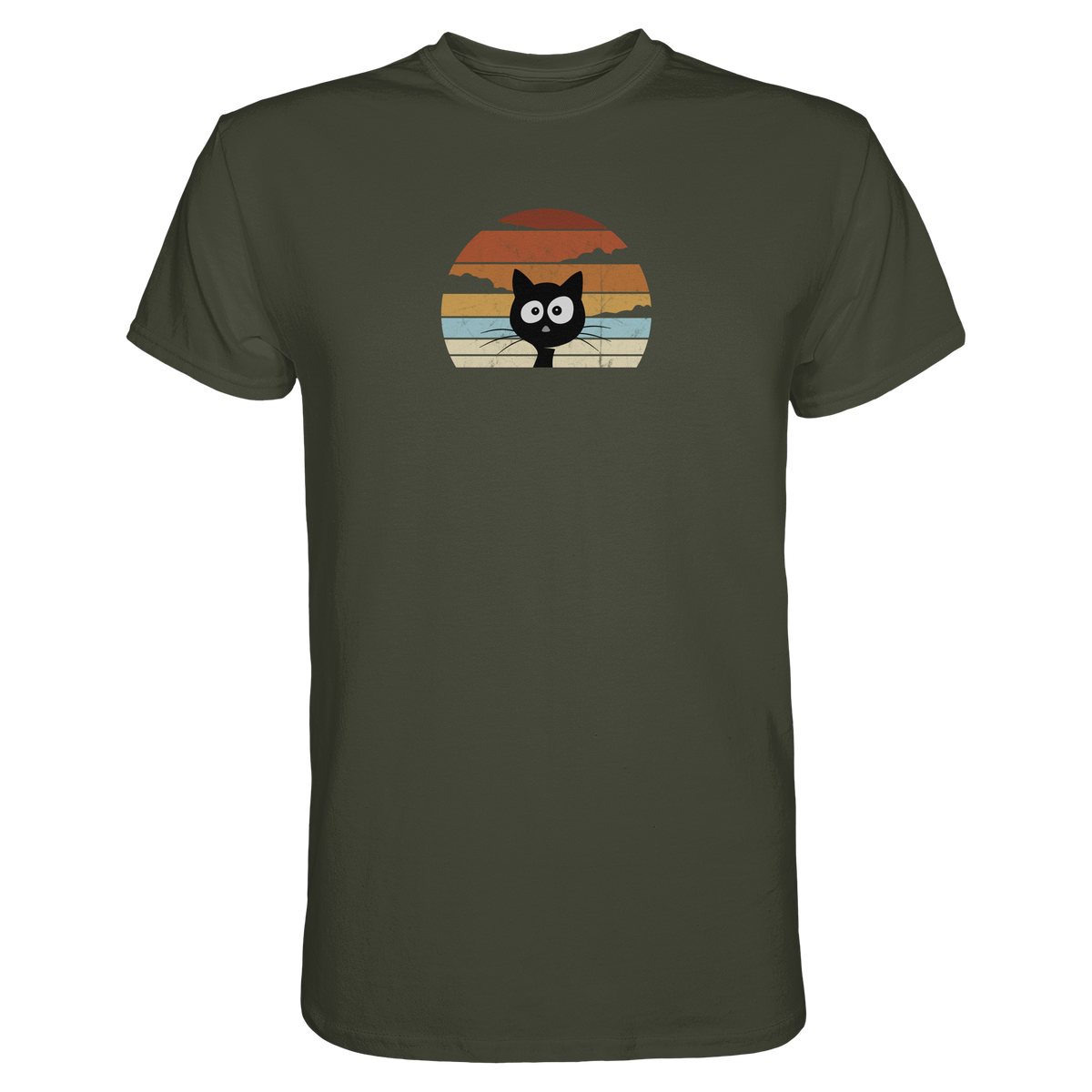 Retro schwarze Katze vor Sonnenuntergang - Premium Shirt