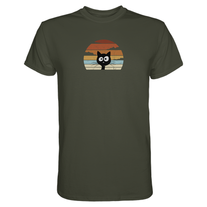 Retro schwarze Katze vor Sonnenuntergang - Premium Shirt