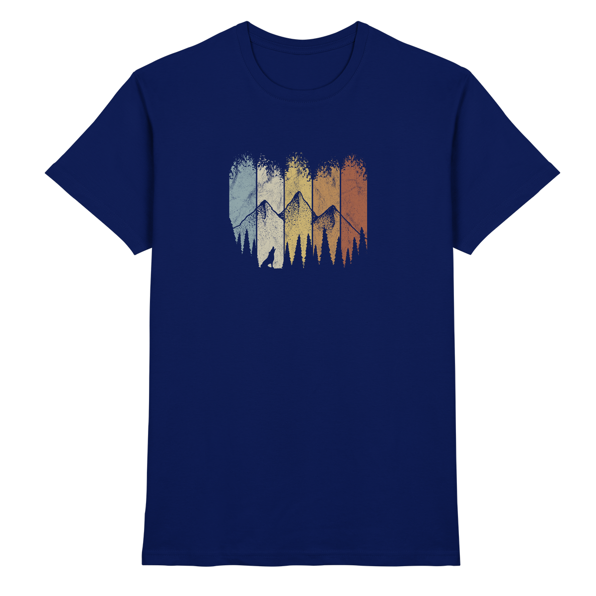 Retro Wald, Berge und Wolf  - Premium Shirt