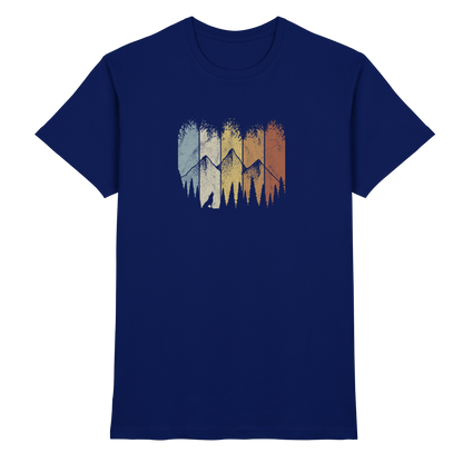 Retro Wald, Berge und Wolf  - Premium Shirt
