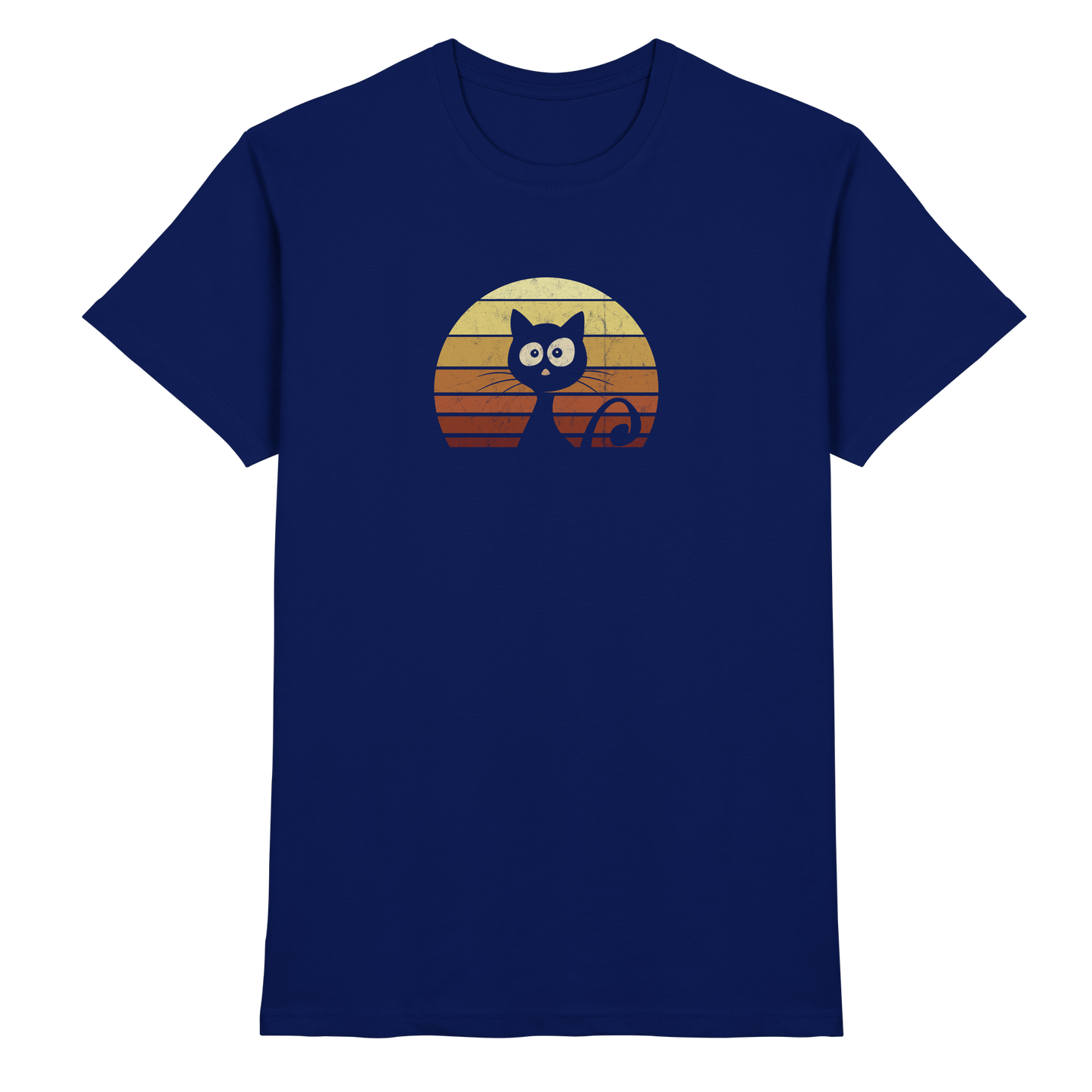 Katze vor Retro Sonnenuntergang - Premium Shirt
