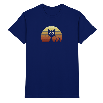 Katze vor Retro Sonnenuntergang - Premium Shirt