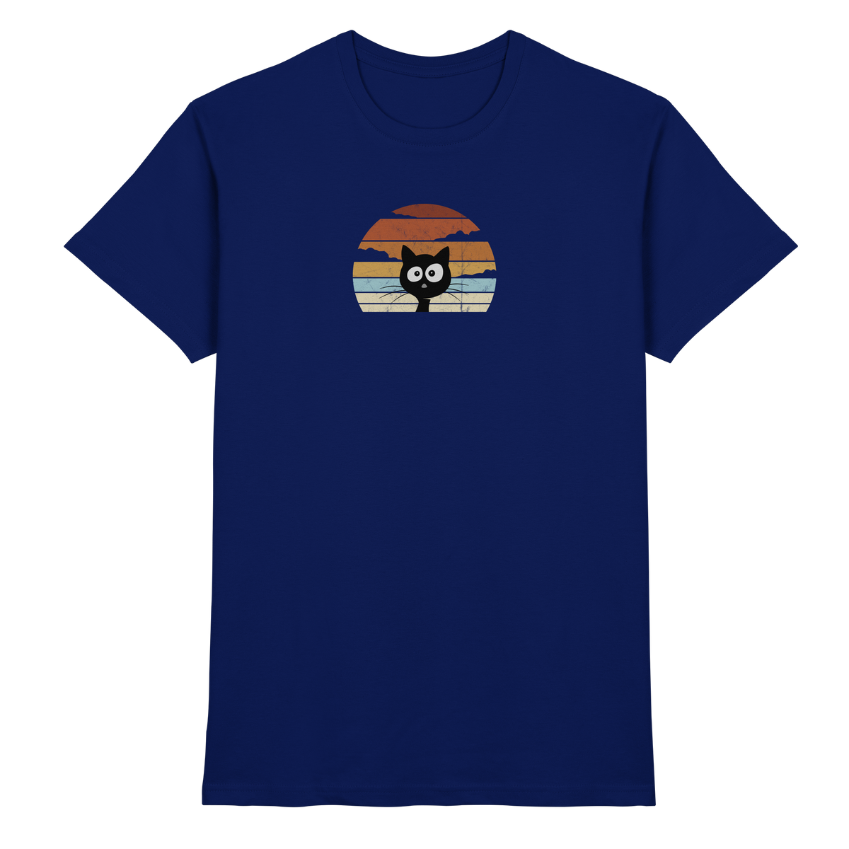 Retro schwarze Katze vor Sonnenuntergang - Premium Shirt