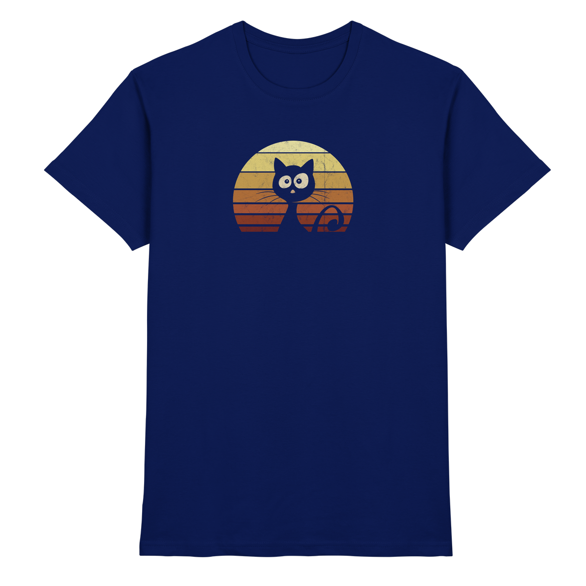 Katze vor Retro Sonnenuntergang - Premium Shirt