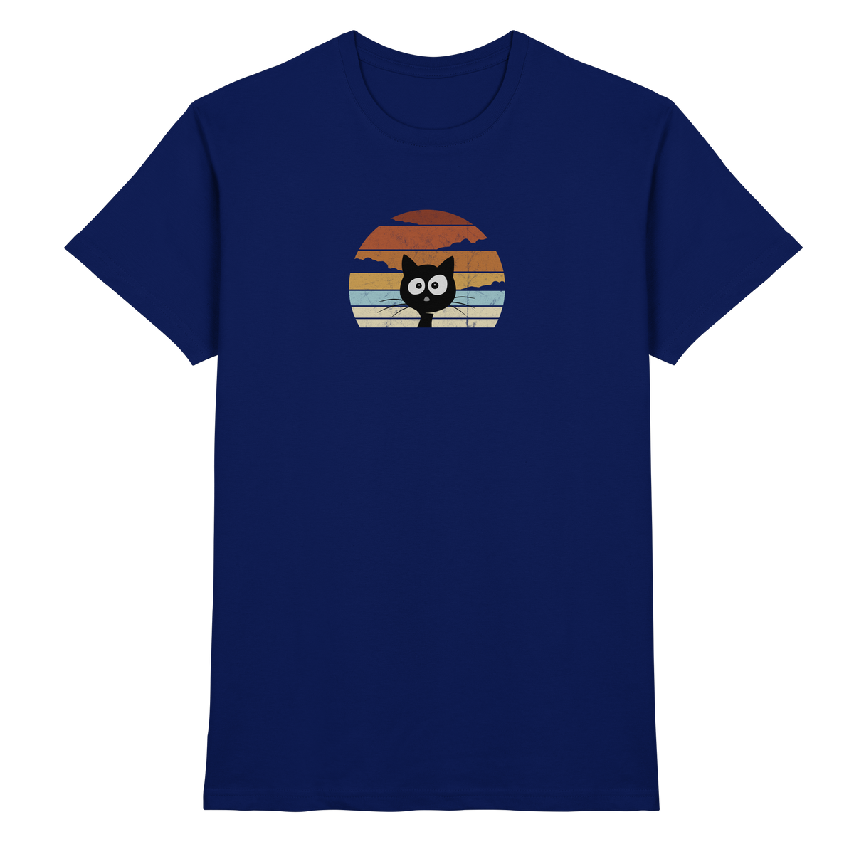 Retro schwarze Katze vor Sonnenuntergang - Premium Shirt