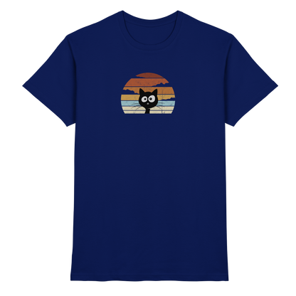 Retro schwarze Katze vor Sonnenuntergang - Premium Shirt