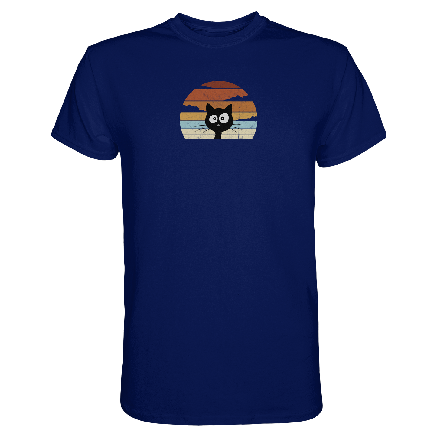 Retro schwarze Katze vor Sonnenuntergang - Premium Shirt