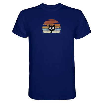 Retro schwarze Katze vor Sonnenuntergang - Premium Shirt