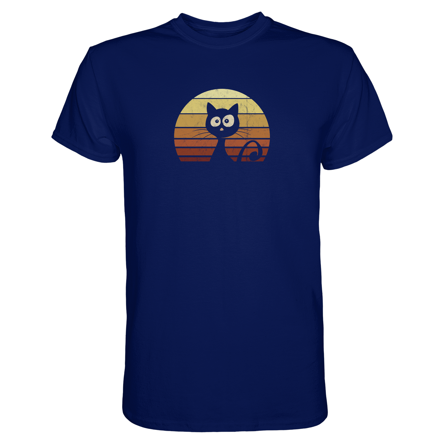 Katze vor Retro Sonnenuntergang - Premium Shirt