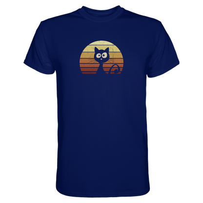 Katze vor Retro Sonnenuntergang - Premium Shirt