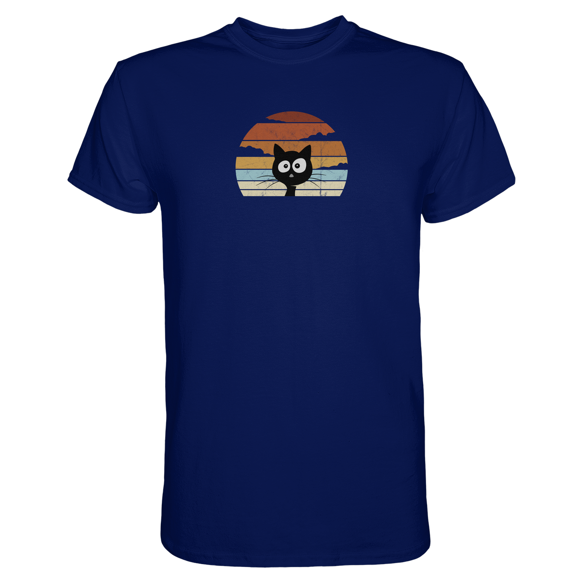Retro schwarze Katze vor Sonnenuntergang - Premium Shirt