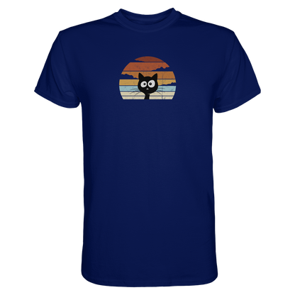 Retro schwarze Katze vor Sonnenuntergang - Premium Shirt