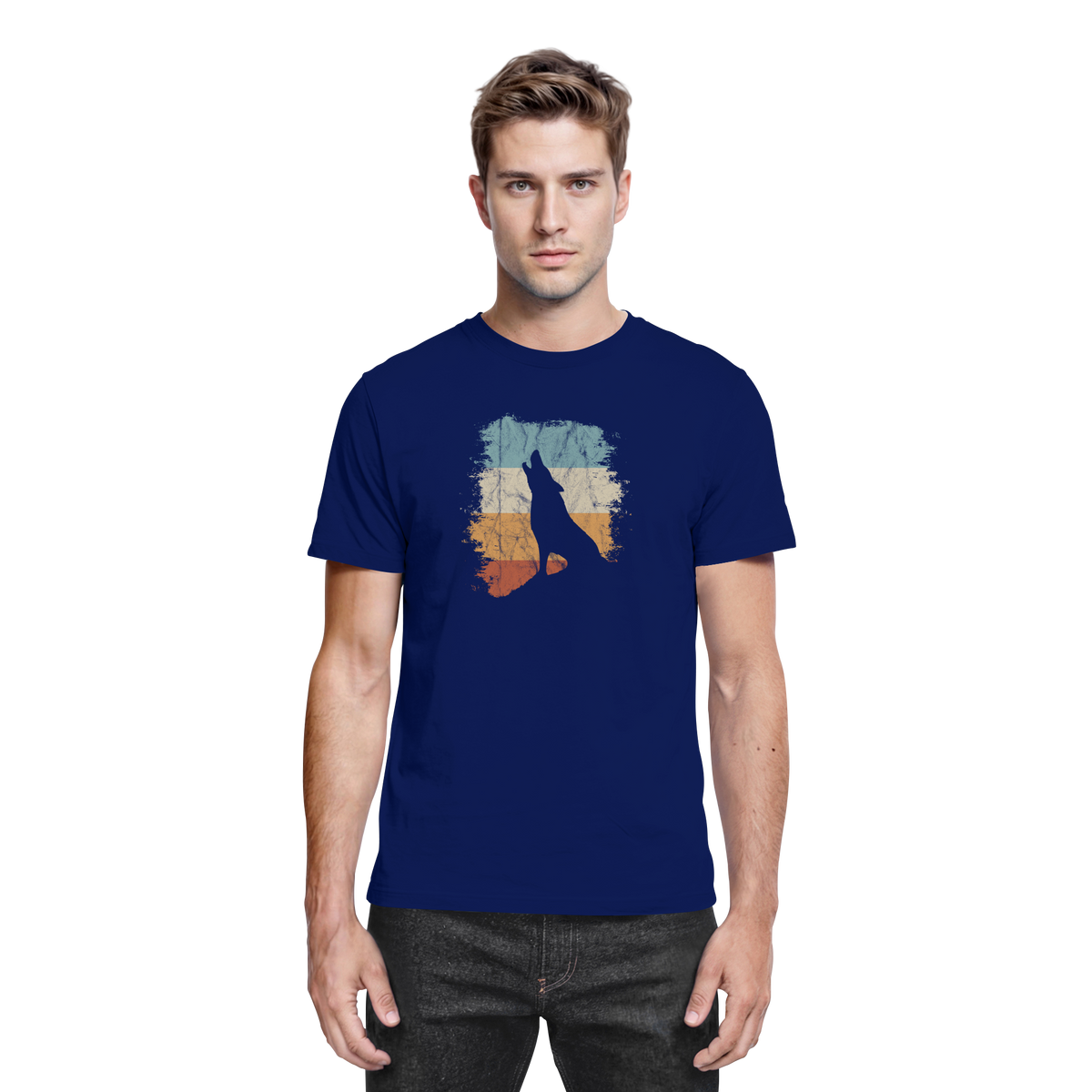 Retro Style lässig heulender Wolf  - Premium Shirt