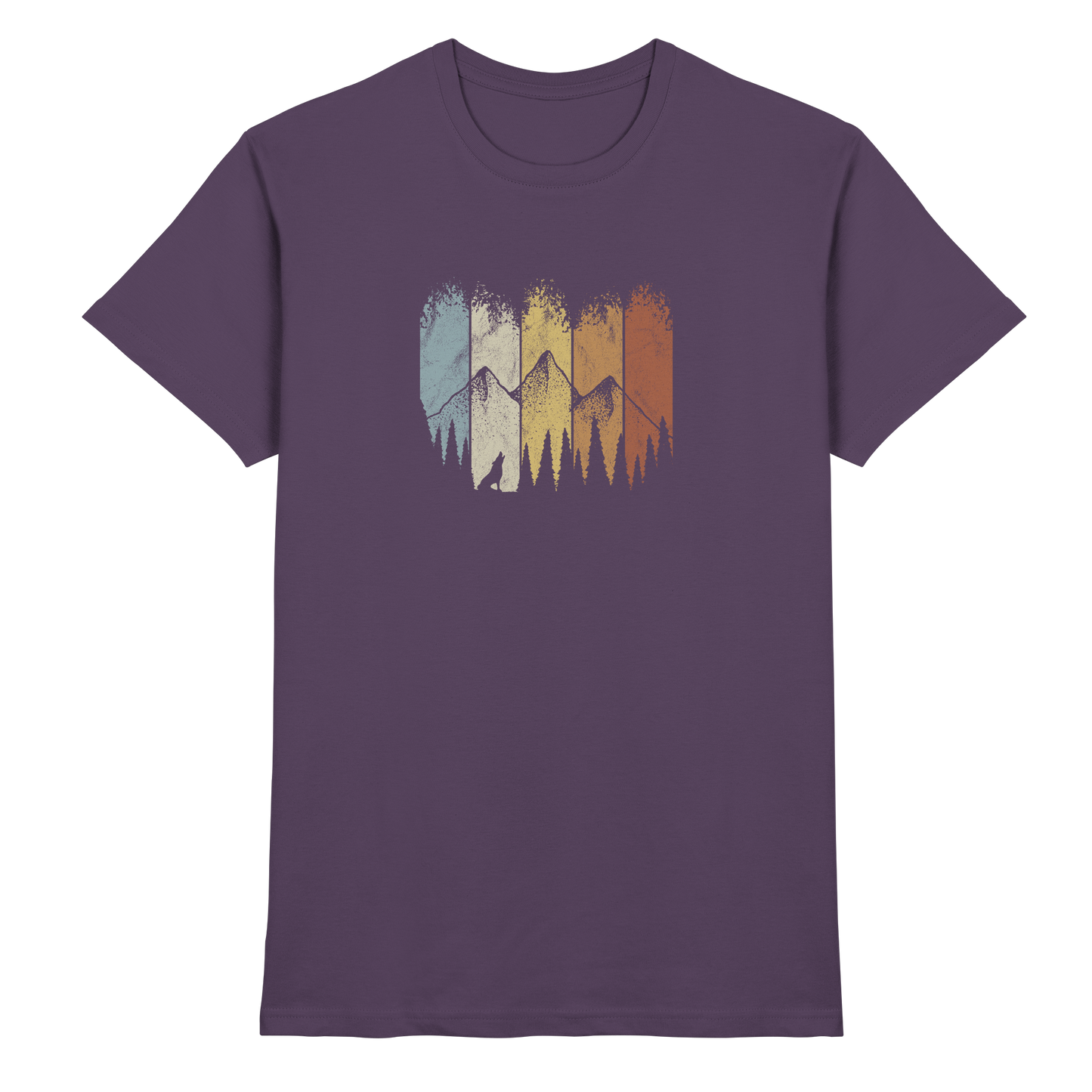 Retro Wald, Berge und Wolf  - Premium Shirt