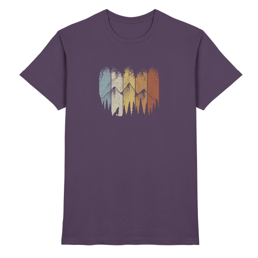 Retro Wald, Berge und Wolf  - Premium Shirt