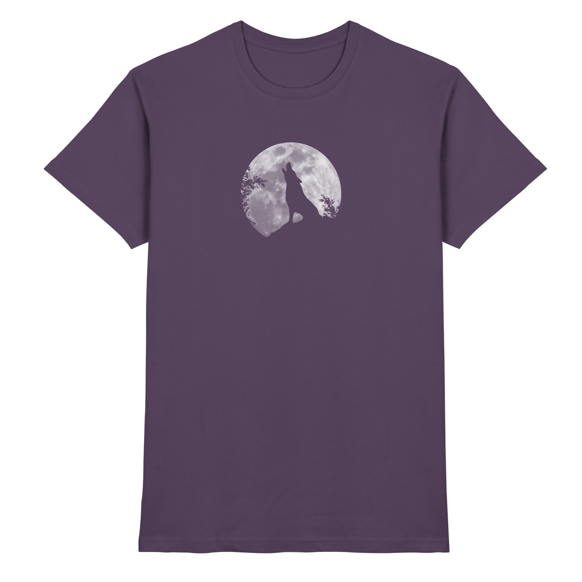 Heulender Wolf Silhouette vor Vollmond - Premium Shirt